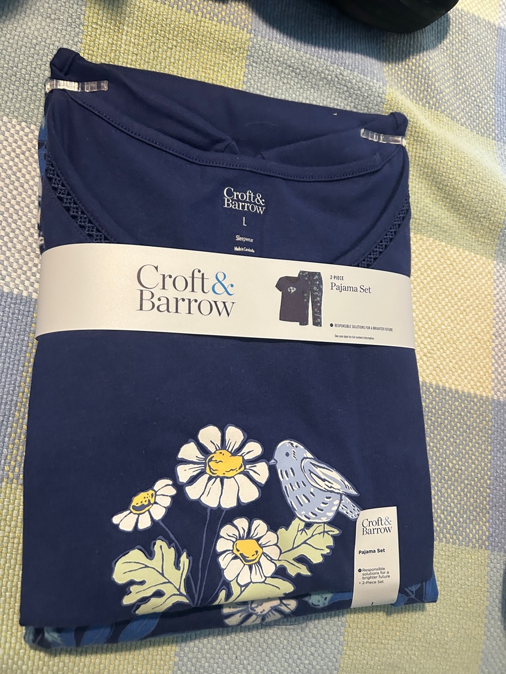 New Croft & Barrow Navy Floral Pajama Set size L